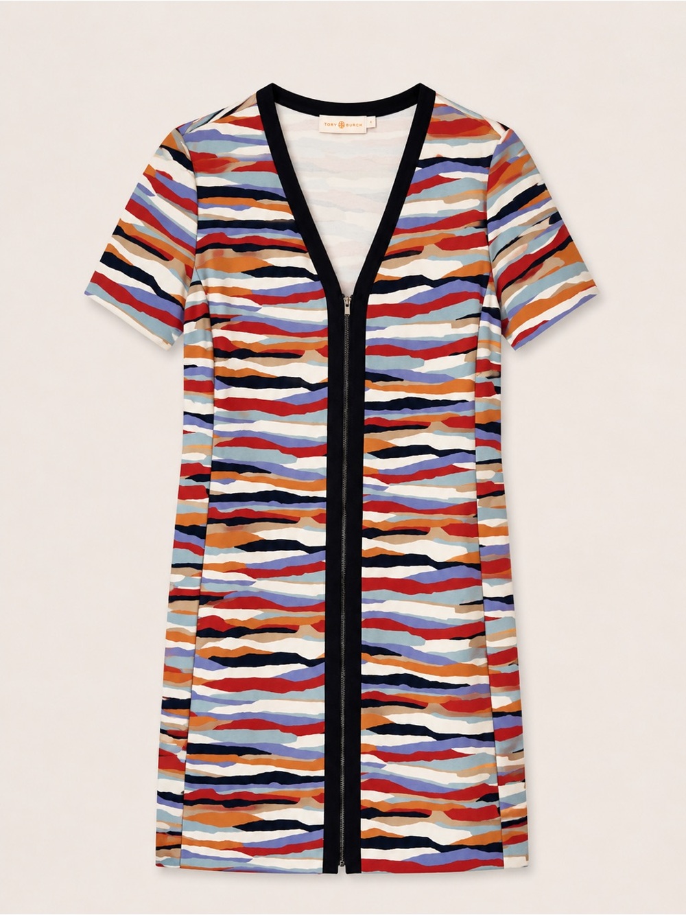 Tory Burch Vienna full zip front dress Abstract Sunset Stripe L/G